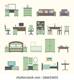 Furniture interior flat icons. Vector illustration EPS 10.