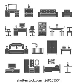 Furniture interior flat icons. Vector illustration EPS 10.