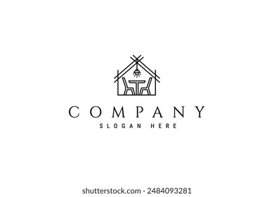furniture interior home logo, dining table furniture design inspiration with minimalist line art style