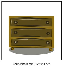 Furniture. Interior. Household items. Books, vacuum cleaner, chest of drawers, shelving, interior cushions. Isolated vector objects from the set about the house, interior design, comfort. 