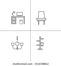 Furniture interior household lineal icon set