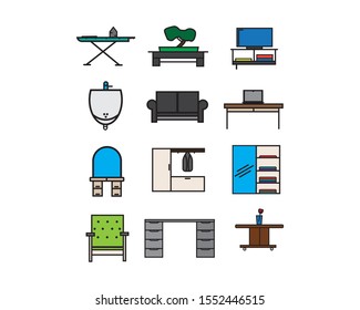 furniture interior icon design set 
