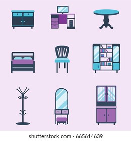 Furniture interior icons home design modern living room house comfortable apartment vector illustration