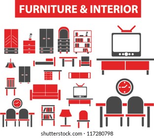 furniture & interior icons set, vector