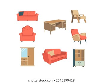 Conjunto de elementos de ilustración interior de muebles 