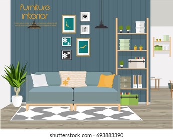 Furniture interior. Living room interior. Vector illustration,