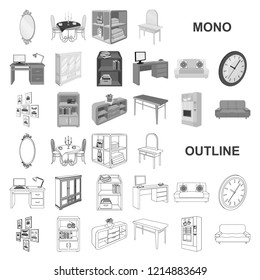 Furniture and interior monochrom icons in set collection for design. Home furnishings vector isometric symbol stock web illustration.