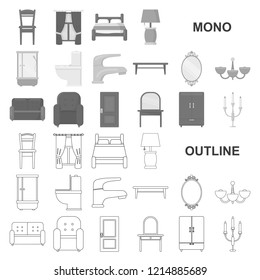 Furniture and interior monochrom icons in set collection for design.Home furniture vector symbol stock web illustration.