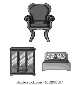 Furniture and interior monochrome icons in set collection for design.Home furniture vector symbol stock web illustration.
