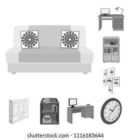 Furniture and interior monochrome icons in set collection for design. Home furnishings vector isometric symbol stock web illustration.