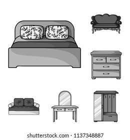 Furniture and interior monochrome icons in set collection for design.Home furniture vector symbol stock web illustration.
