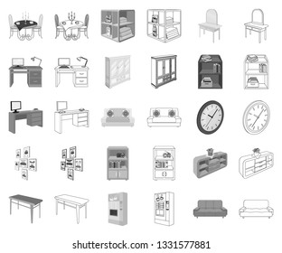 Furniture and interior monochrome,outline icons in set collection for design. Home furnishings vector isometric symbol stock web illustration.