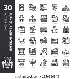 Furniture and interior Outline icon.Home Household furniture thin line concept icon.