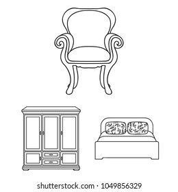 Furniture and interior outline icons in set collection for design.Home furniture vector symbol stock web illustration.