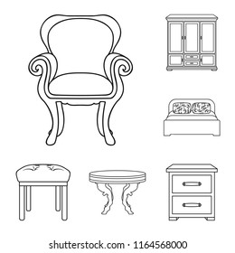 Furniture and interior outline icons in set collection for design.Home furniture vector symbol stock web illustration.