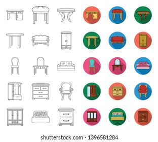 Furniture and interior outline,flat icons in set collection  design.Home furniture vector symbol stock web illustration.