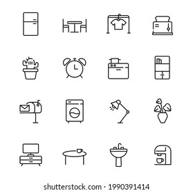 Furniture interior props icons collection. outline simple design illustration.