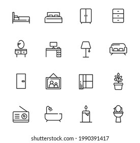 Furniture Interior Props Icons Collection. Outline Simple Design Illustration.