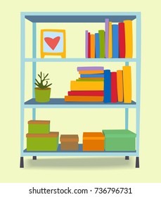 Furniture interior shelf home design modern living room house comfortable shelving apartment vector illustration