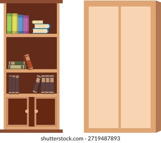 mobiliário, interior, armazenamento, objeto, armário, interior, madeira, fundo, prateleira, casa, quarto, rack, madeira, vetor, design, ilustração, estilo, marrom, estante, vazio, escritório, armário, aberto, guarda-roupa, branco, caixa, decoração, moderno, casa, isolado
