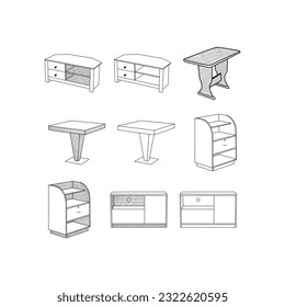 mobiliario interior Conjunto de tablas diseño de línea de icono de colección, plantilla de ilustración de diseño de vector de contorno, adecuado para su empresa