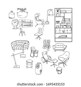 Furniture isolated objects, traced sketches , vector