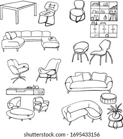 Furniture isolated objects, traced sketches , vector