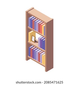 Furniture isometric composition with isolated image of modern bookshelf on blank background vector illustration