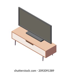 Furniture isometric composition with isolated image of modern tv on table on blank background vector illustration