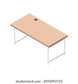 Composición isométrica del mobiliario con imagen aislada de escritorio de mesa moderna sobre ilustración vectorial de fondo en blanco