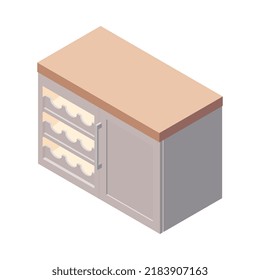 Composición isométrica del mobiliario con imagen aislada del objeto de mobiliario de diseño en ilustración vectorial de fondo en blanco