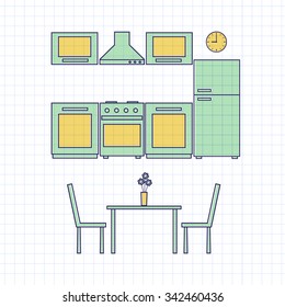 Furniture kitchen vector icons set 