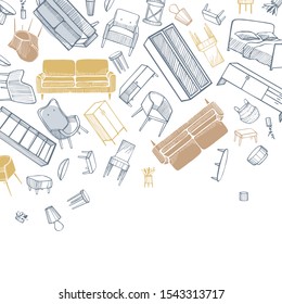 Furniture, lamps and plants for the home. Vector background.
