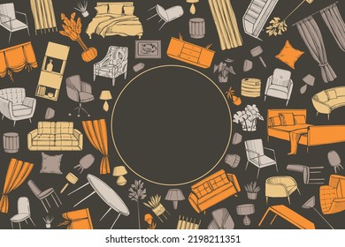 Furniture, lamps and plants for the home. Vector background.