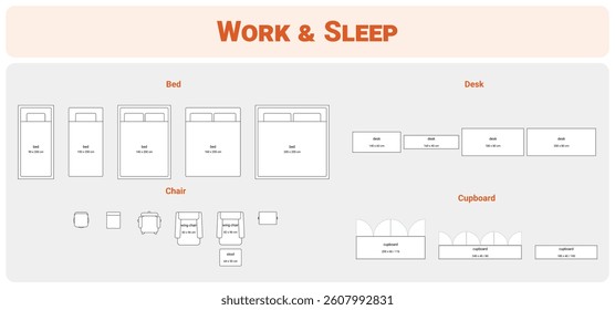 Furniture Layout Mockups Set – Work and Sleep Area Design
