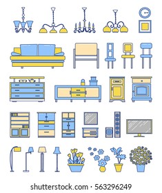 Furniture. line art icons. Flat style
