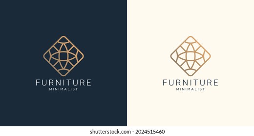 furniture line art style logo design with abstract shape concept line gold color design inspiration.