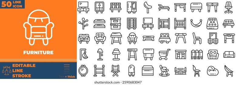 Furniture Line Editable Icons set. Vector illustration in modern thin line style of furniture icons: sofa, chair, table, bed, etc