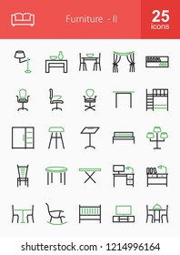 Furniture Line Green & Black Icons