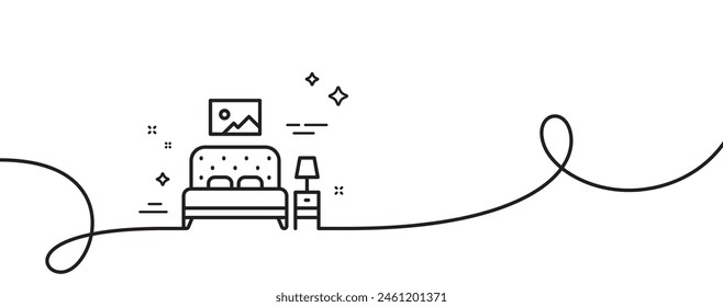 Furniture line icon. Continuous one line with curl. Home interior sign. Bedroom symbol. Furniture single outline ribbon. Loop curve pattern. Vector