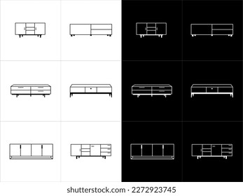 Furniture line icon set. Bedside table, cabinet. Furniture concept. Vector outline symbol collection on black and white background.