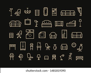 Furniture, line icon set. Collection outline logo for mobile apps web or site design. Interior vector illustration