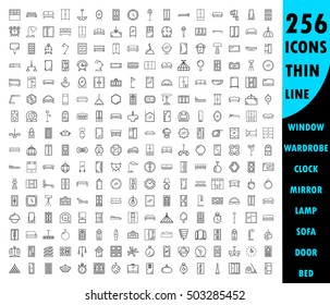 Furniture line icon set. Collection of high quality thin pictograms for design home's interior. Outline symbols for design website or mobile app. 256 signs buttons, logos, etc.