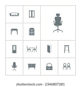 furniture line icon set with door, chair, sofa