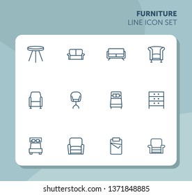 Furniture line icon set. Set of line icons on white background. Chair, bed, table. Indoor concept. Vector illustration can be used for topics like furniture, design, interior