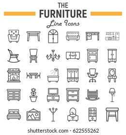 Furniture line icon set, interior symbols collection, vector sketches, logo illustrations, linear pictograms package isolated on white background, eps 10.