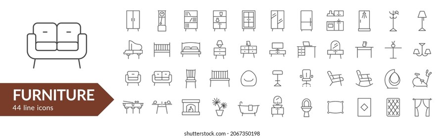 Furniture line icon set. Isolated signs on white background. Vector illustration. Collection