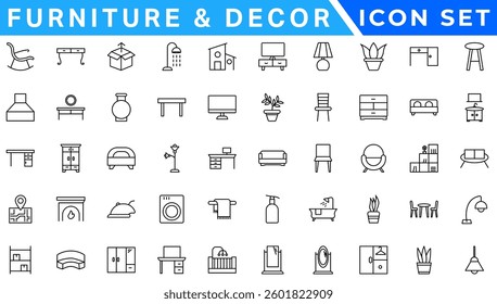 Furniture line icon set. Isolated signs on white background. Vector illustration. Collection
