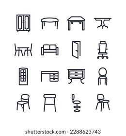 Symbol der Möbellinie mit Tisch, Tür, Stuhl