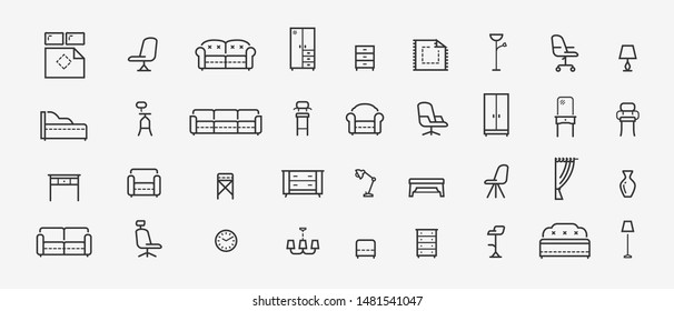 Furniture, line icons set. Collection black outline logo for mobile apps web or site design. Interior vector illustration